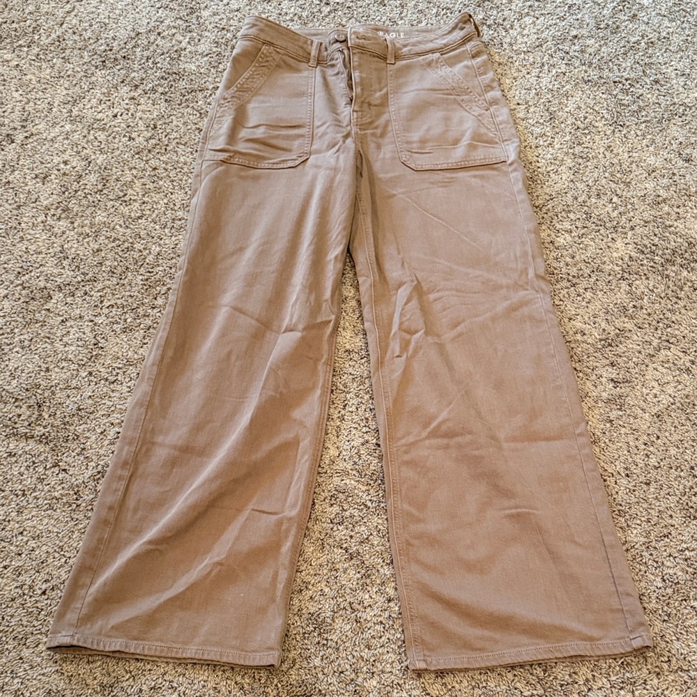 American Eagle High Rise Super Baggy Wide Leg Pants in Light Brown
